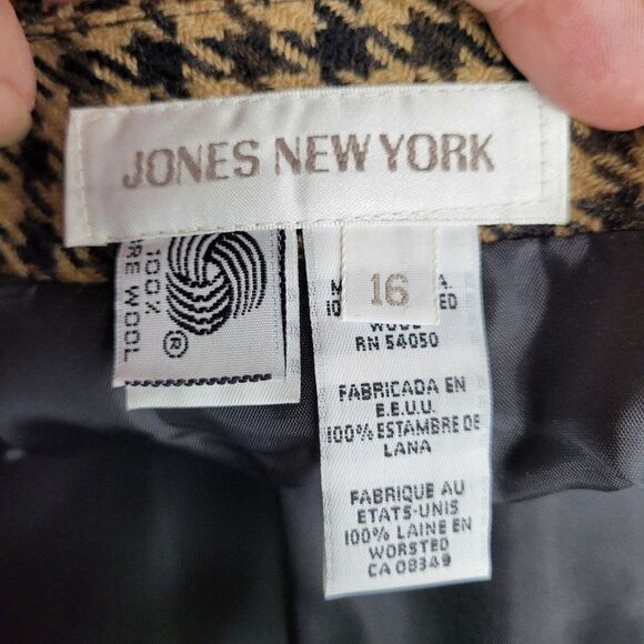 Vintage 80's Skirt Wool Tea Length Straight Houndstooth Plaid Academia Tan M - Picture 9 of 11